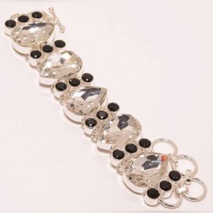 Crystal Quartz and Black Quartz Toggle Closure Bracelet